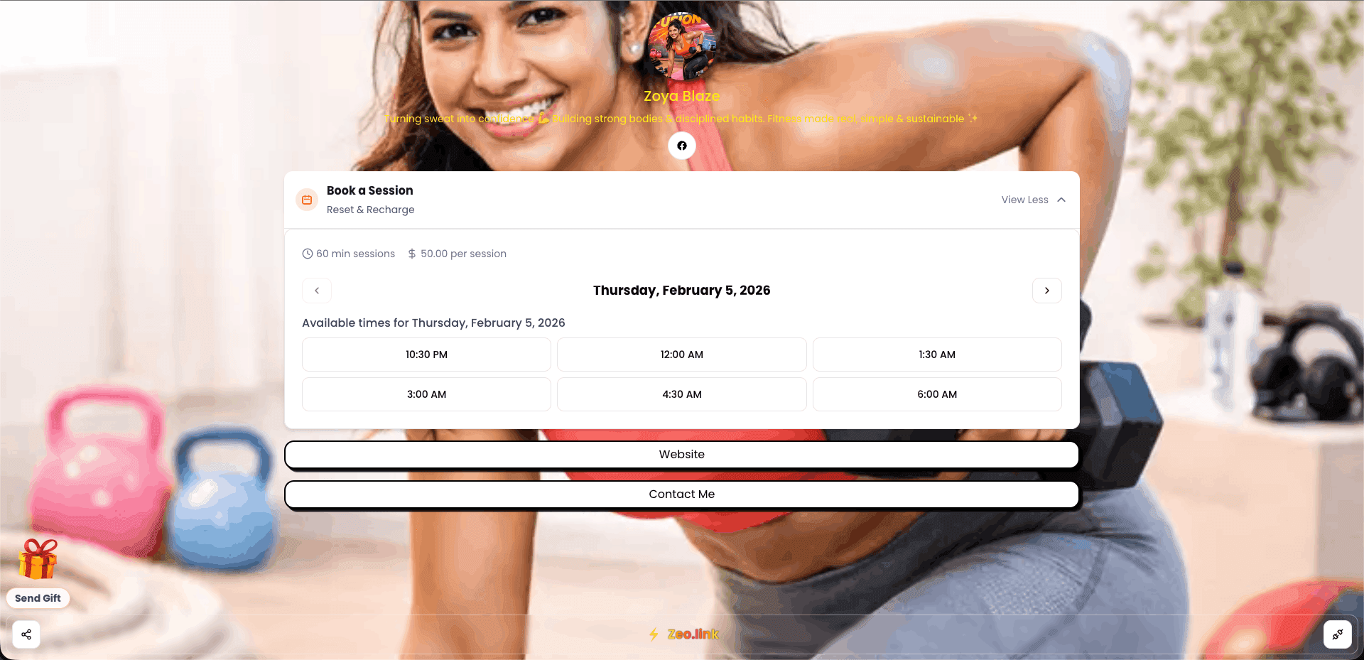 Fitness Influencer demo page web - zeo.link/demo1