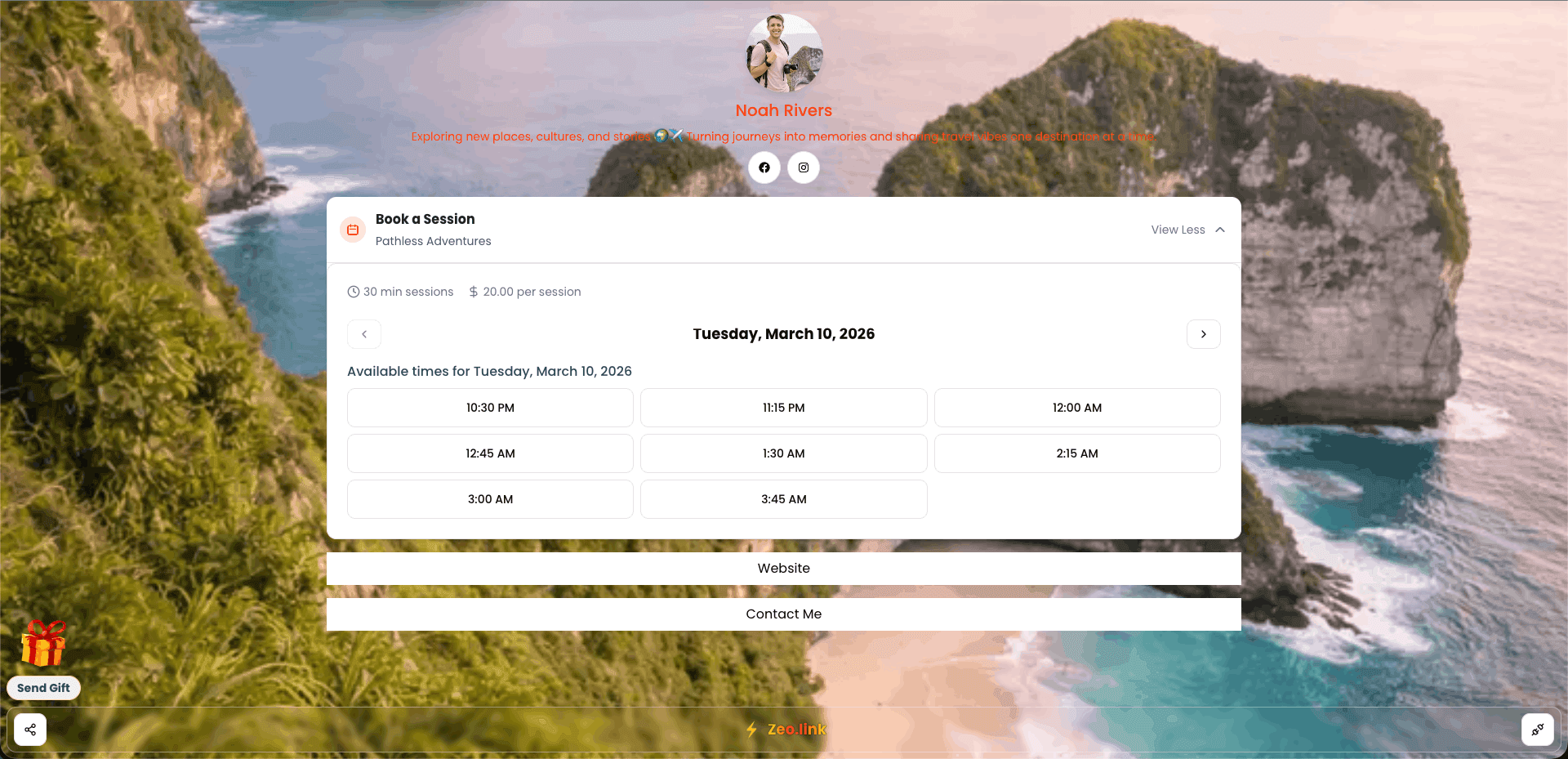 Travel Creator demo page web - zeo.link/demo2